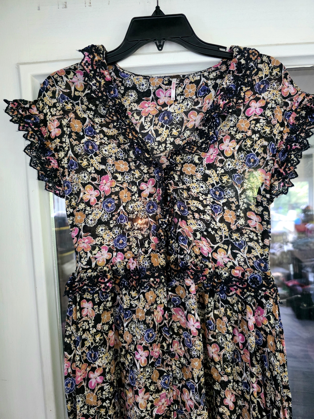Free People Milania Black Floral Maxi Sz XS Flaw - Picture 3 of 5